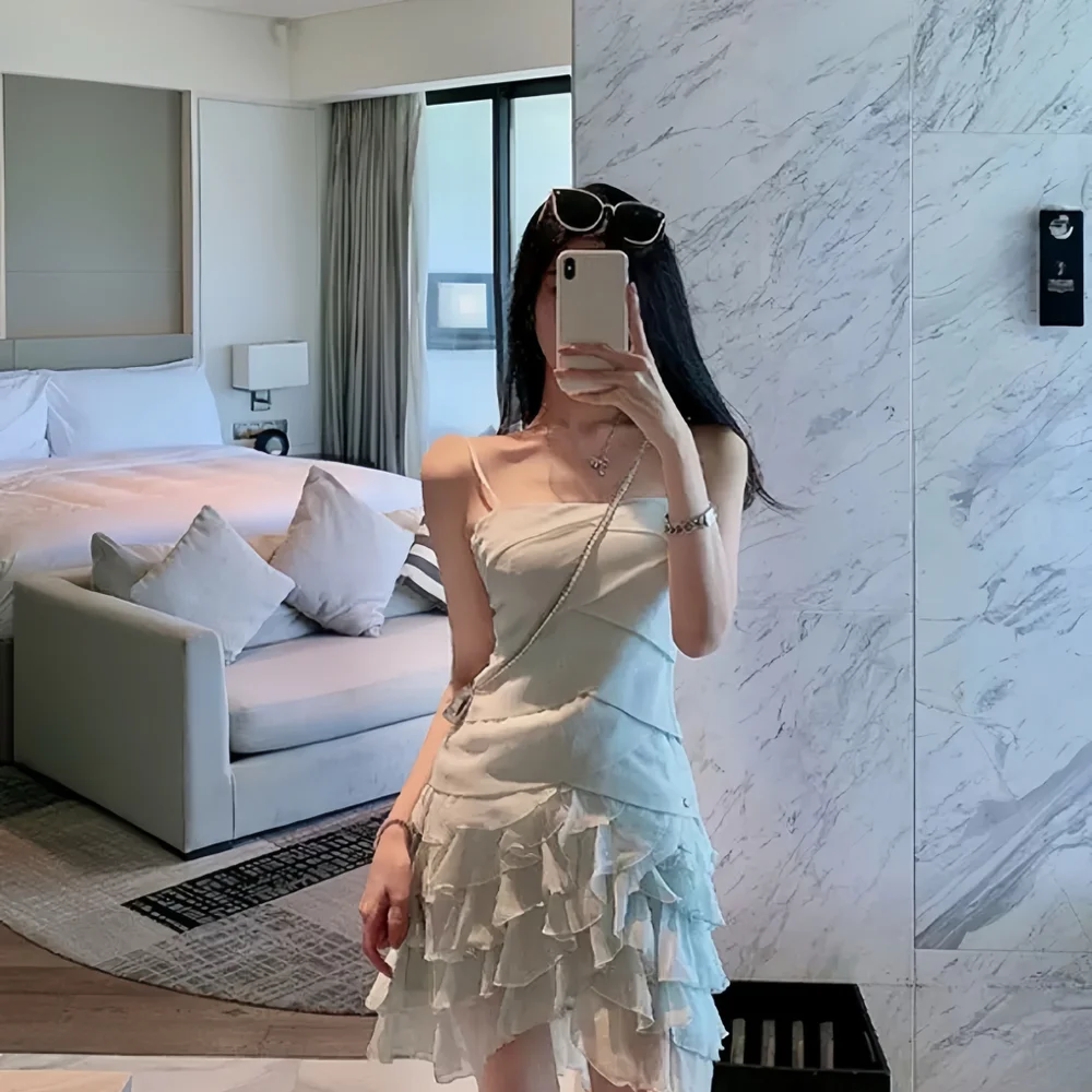 Light Blue Mint Ruffle Mini Dress - Picture 2 of 9
